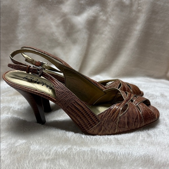 Franco Sarto Textured Brown Slingback Heels - Picture 4 of 12